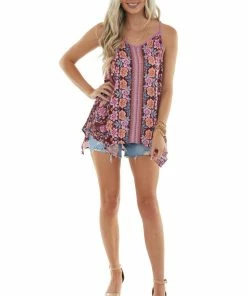 Kori America Rosewood Floral Print Tank With Ladder Back Tops