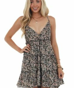 ANGIE Black Floral Print Sleeveless Dress