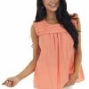 L Love Coral Sleeveless Woven Top With Keyhole Detail