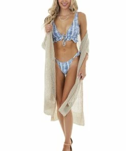 Envya Navy Tie Dye Tie Closure Top Bikini Set With Frill Details Accessories