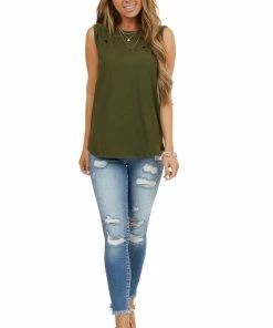 American Chic Forest Green Muscle Tank With Laser Cut Hole Details Tops 32 American Chic Forest Green Muscle Tank With Laser Cut Hole Details Tops