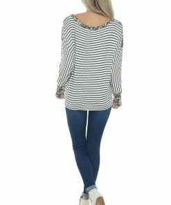 BiBi Ivory Stripe Top With Leopard Thermal Knit Detail 14 BiBi Ivory Stripe Top With Leopard Thermal Knit Detail
