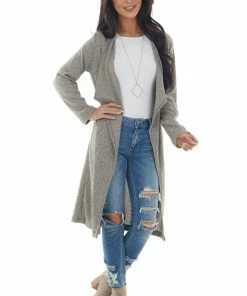 Cozy Co. Heather Grey Ribbed Knit Tunic Cardigan