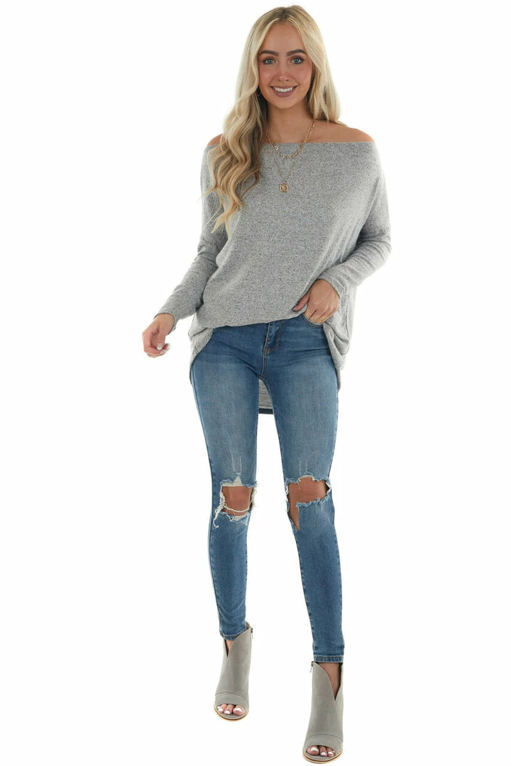 BiBi Tops Dove Grey Two Tone Off The Shoulder Long Sleeve Knit Top 15 BiBi Tops Dove Grey Two Tone Off The Shoulder Long Sleeve Knit Top
