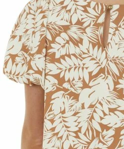 Ces Femme Light Sepia Leaf Print Woven Dress With Short Puff Sleeves Dresses 33 Ces Femme Light Sepia Leaf Print Woven Dress With Short Puff Sleeves Dresses