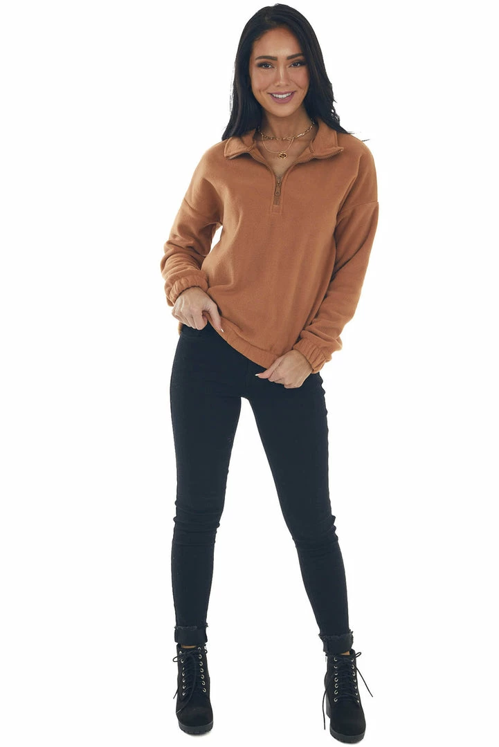 Shewin Copper Half Zipper Pullover Fleece Sweatshirt Tops 17 Shewin Copper Half Zipper Pullover Fleece Sweatshirt Tops