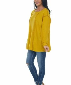 BiBi Bright Mustard Long Sleeve Brushed Waffle Knit Top 29 BiBi Bright Mustard Long Sleeve Brushed Waffle Knit Top