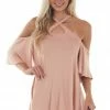 Fantastic Fawn Peach Flutter Sleeve Cold Shoulder Halter Top Tops