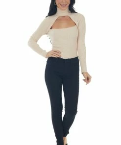 IDEM DITTO Desert Sand Ribbed Knit Long Sleeve Turtleneck 28 IDEM DITTO Desert Sand Ribbed Knit Long Sleeve Turtleneck