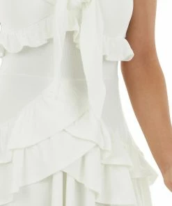 Peach Love Ivory Sleeveless Front Tie Ruffled Mini Dress Dresses