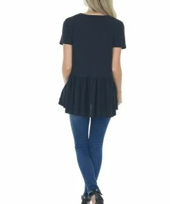 Entro Tops Black Drop Waist Soft Short Sleeve Top