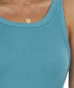 ZENANA Tops Deep Teal Ribbed Knit Fitted Tank Top