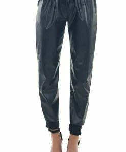 HEIMISH Black Faux Leather Joggers With Side Pockets Bottoms