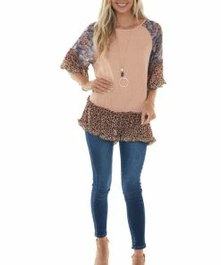Umgee Tops Apricot Multiprint Colorblock Tunic Length Top 25 Umgee Tops Apricot Multiprint Colorblock Tunic Length Top