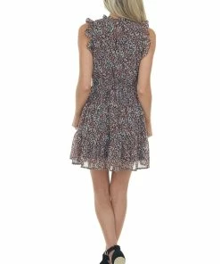 Jodifl Black Multiprint Ruffle Tiered Short Dress