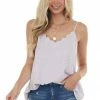 White Birch Tops Lavender And Off White Floral Print Tank Top