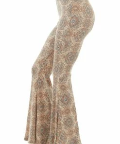 143 Story Desert Sand Paisley Print Flare Pants Bottoms