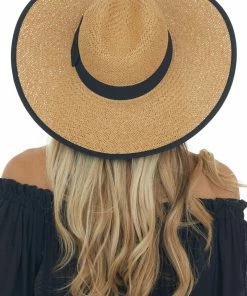 Fame Accessories Brown Sugar Straw Woven Flat Brim Hat With Bow