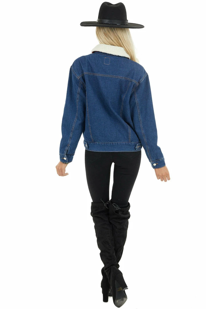 12PM Outerwear Denim Jacket With Red Buffalo Plaid Lining And Sherpa Collar 19 12PM Outerwear Denim Jacket With Red Buffalo Plaid Lining And Sherpa Collar