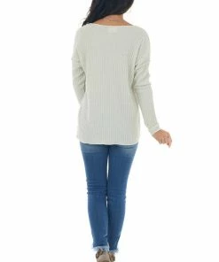 143 Story Ivory Metallic Thread Exposed Seam Knit Top