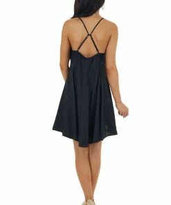 Entro Black Large Pleat Sleeveless Cami Dress With V Neck Dresses 26 Entro Black Large Pleat Sleeveless Cami Dress With V Neck Dresses