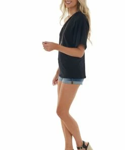 BiBi Tops Black Elastic One Shoulder Jersey Knit Top