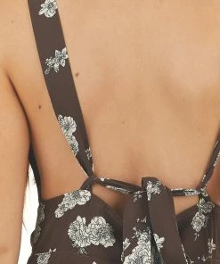 Sadie & Sage Chocolate Floral Print High Neck Jumpsuit With Side Pockets