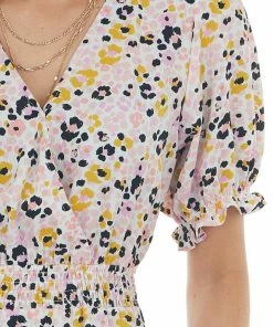 Jodifl Ivory Printed Surplice Woven Short Dress Dresses