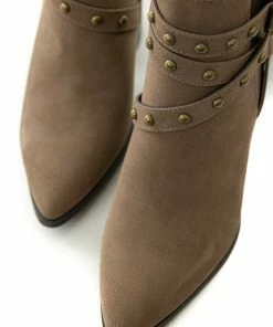 JP ORIGINAL CORP Coffee Strappy Studded Pointed Toe Booties