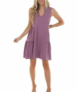 Lush Clothing Dresses Boysenberry Sleeveless Tiered Short Dress