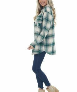 Kori America Forest And Cornflower Plaid Shirt Jacket Tops