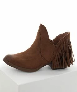 Brand Headquarters Shoes Deep Sepia Plunging Ankle Booties With Fringe