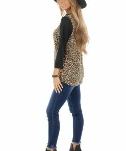 FSL APPAREL Desert Sand Leopard Print Top With Cutout Neck Detail Tops