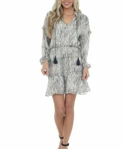 Sweet Lemon Dresses Charcoal Snakeskin Print Short Blouson Dress
