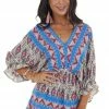 Umgee Sapphire Abstract Print Babydoll Surplice Top Tops