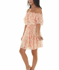 Flying Tomato Dresses Peach Floral Off Shoulder Ruffle Tiered Dress 12 Flying Tomato Dresses Peach Floral Off Shoulder Ruffle Tiered Dress