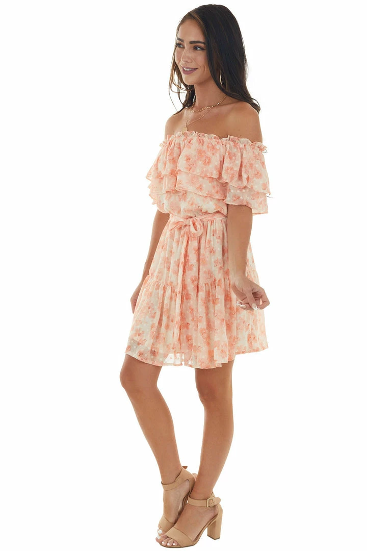 Flying Tomato Dresses Peach Floral Off Shoulder Ruffle Tiered Dress 5 Flying Tomato Dresses Peach Floral Off Shoulder Ruffle Tiered Dress
