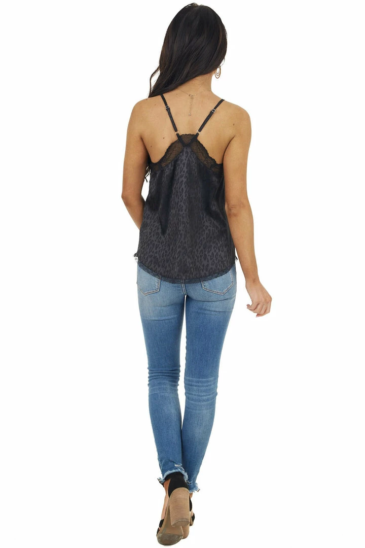 La Miel Tops Black Leopard Print Camisole Top With Lace Details 17 La Miel Tops Black Leopard Print Camisole Top With Lace Details