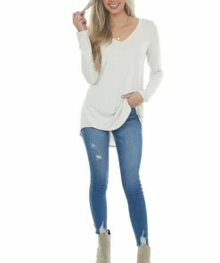 ZENANA Coconut Rounded Hem V Neck Soft Knit Top