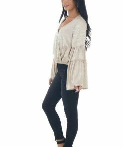 Peach Love Rich Champagne Leopard Surplice Satin Blouse Tops 37 Peach Love Rich Champagne Leopard Surplice Satin Blouse Tops