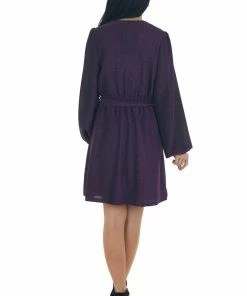 Andree Dresses Indigo Metallic Threaded Surplice Knit Dress 24 Andree Dresses Indigo Metallic Threaded Surplice Knit Dress