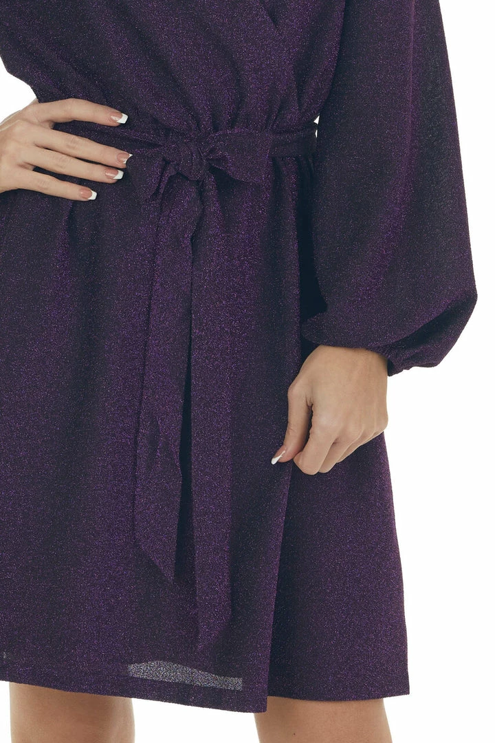 Andree Dresses Indigo Metallic Threaded Surplice Knit Dress 10 Andree Dresses Indigo Metallic Threaded Surplice Knit Dress