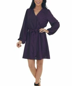 Andree Dresses Indigo Metallic Threaded Surplice Knit Dress 21 Andree Dresses Indigo Metallic Threaded Surplice Knit Dress