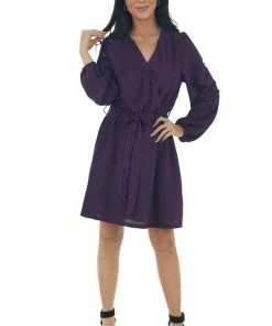 Andree Dresses Indigo Metallic Threaded Surplice Knit Dress 22 Andree Dresses Indigo Metallic Threaded Surplice Knit Dress