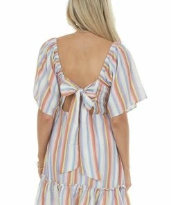 Jodifl Dresses Indigo Multicolor Striped Babydoll Mini Dress 17 Jodifl Dresses Indigo Multicolor Striped Babydoll Mini Dress