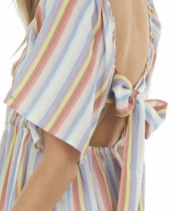 Jodifl Dresses Indigo Multicolor Striped Babydoll Mini Dress 18 Jodifl Dresses Indigo Multicolor Striped Babydoll Mini Dress