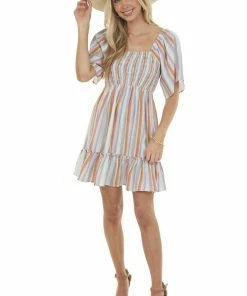 Jodifl Dresses Indigo Multicolor Striped Babydoll Mini Dress 15 Jodifl Dresses Indigo Multicolor Striped Babydoll Mini Dress