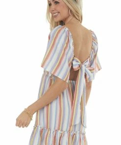 Jodifl Dresses Indigo Multicolor Striped Babydoll Mini Dress 16 Jodifl Dresses Indigo Multicolor Striped Babydoll Mini Dress