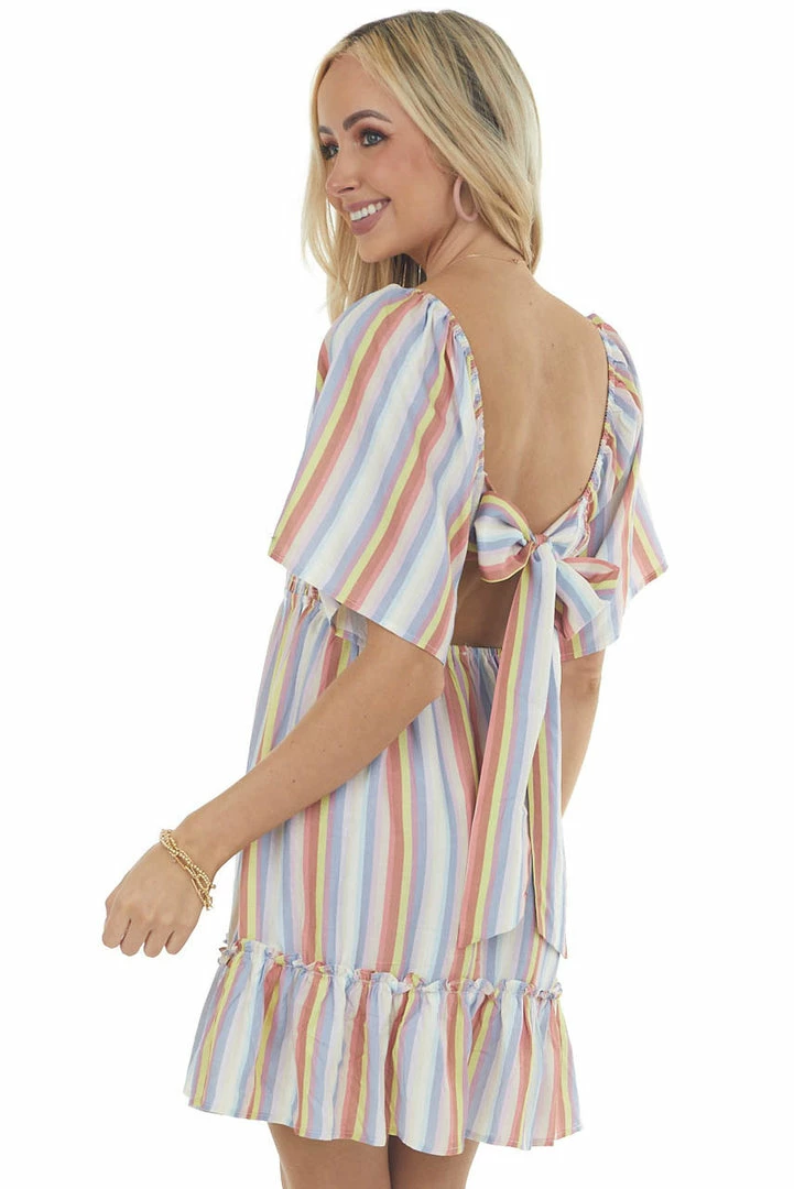 Jodifl Dresses Indigo Multicolor Striped Babydoll Mini Dress 7 Jodifl Dresses Indigo Multicolor Striped Babydoll Mini Dress