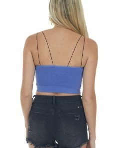 By Together Indigo Thin Spaghetti Strap Ribbed Knit Brami